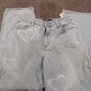 Hollister Light Blue Heart Straight Leg Jeans